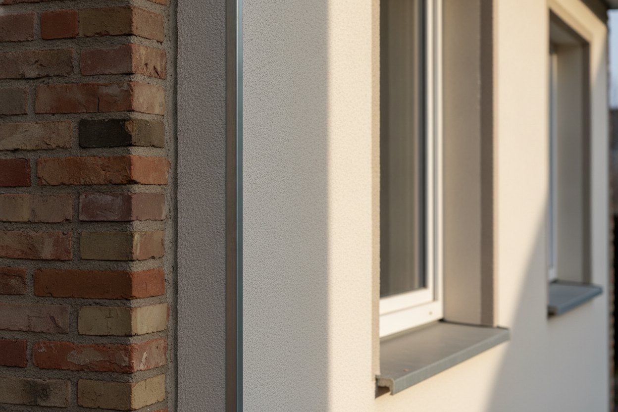 Detailansicht einer Fassadenfläche am Fenster und Mauerwerk