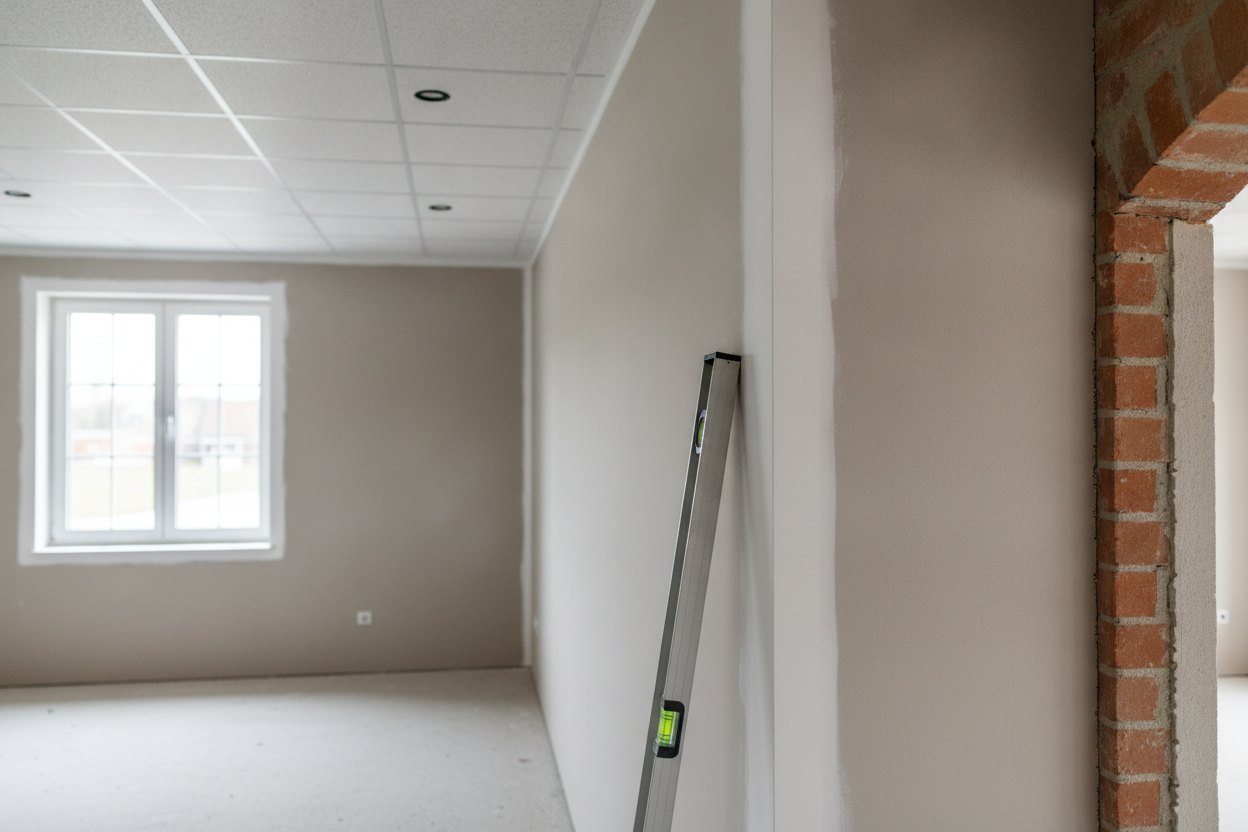 Innenwand im Ausbau mit vorbereiteten Anschlüssen