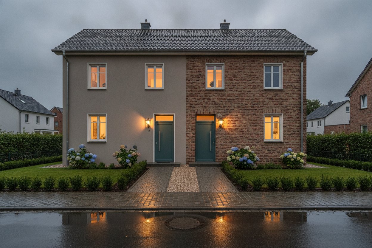 Wohnhaus mit erneuerter Putzfläche und sichtbarem Mauerwerk